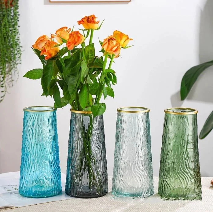 Vase en verre avec bordure doré, D6,5xH21CM - LIA