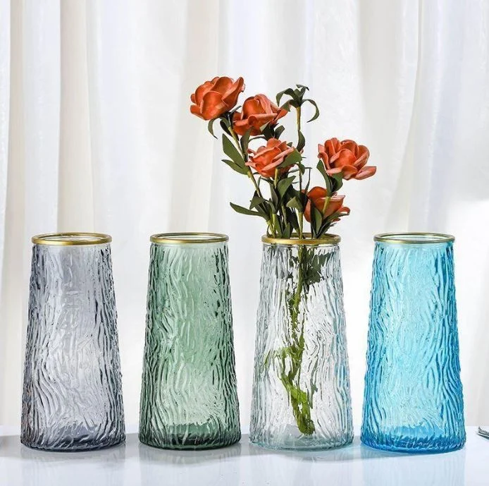 Vase en verre avec bordure doré, D6,5xH21CM - LIA
