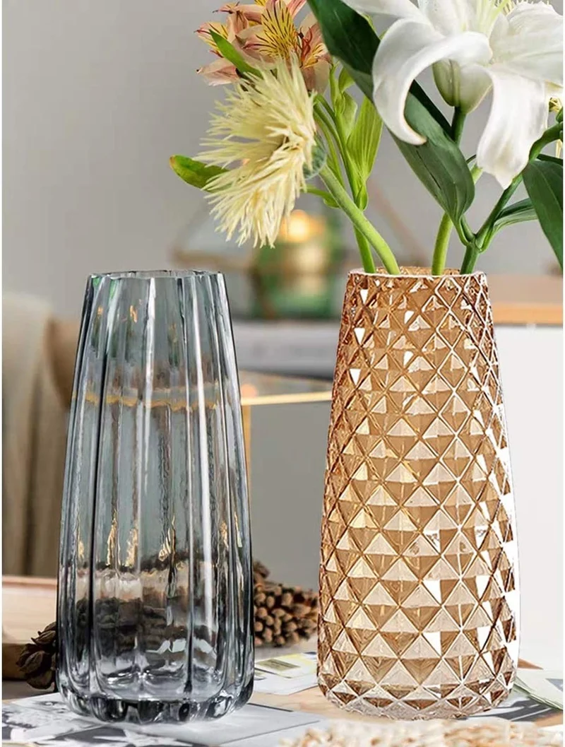 Vase en verre avec bordure doré, D6,5xH21CM - SOLENE