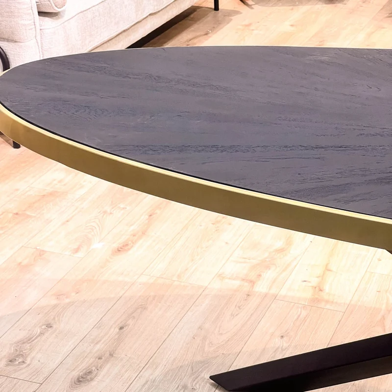 MARIA Table à manger ovale en bois/acier pieds noir contour doré