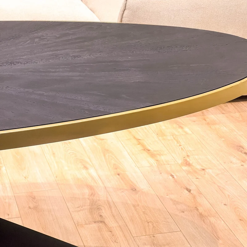 MARIA Table à manger ovale en bois/acier pieds noir contour doré