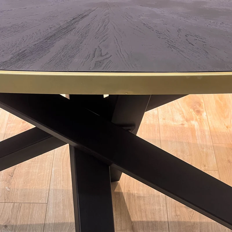 MARIA Table à manger ovale en bois/acier pieds noir contour doré