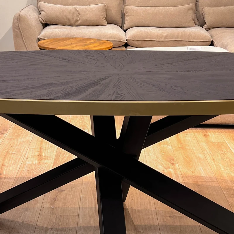 MARIA Table à manger ovale en bois/acier pieds noir contour doré