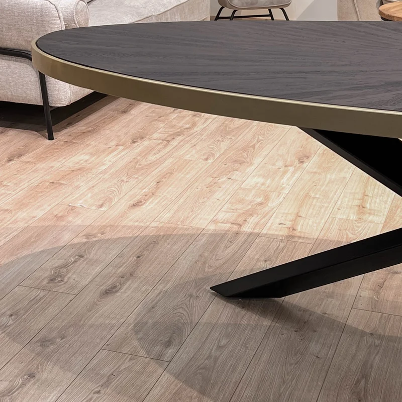 MARIA Table à manger ovale en bois/acier pieds noir contour doré