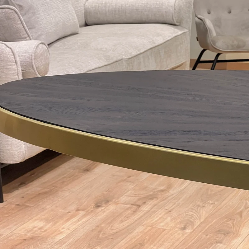MARIA Table à manger ovale en bois/acier pieds noir contour doré