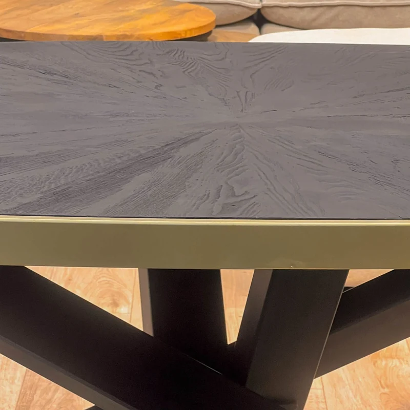 MARIA Table à manger ovale en bois/acier pieds noir contour doré