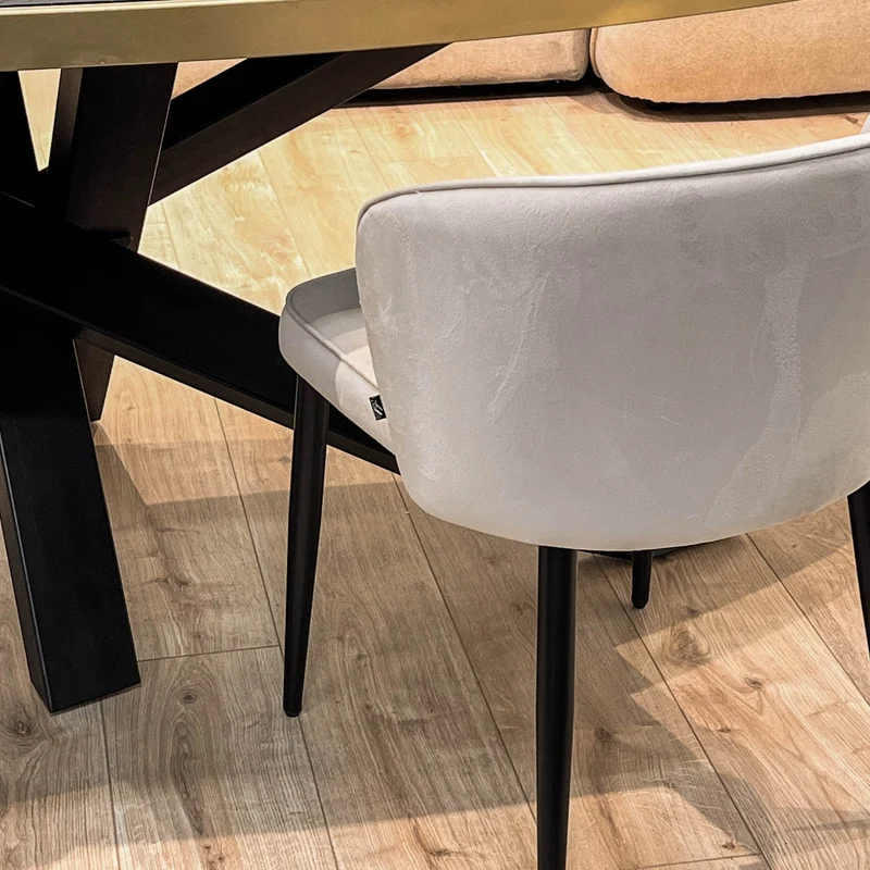 MARIA Table à manger ovale en bois/acier pieds noir contour doré