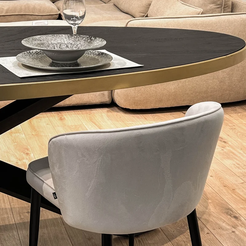 MARIA Table à manger ovale en bois/acier pieds noir contour doré