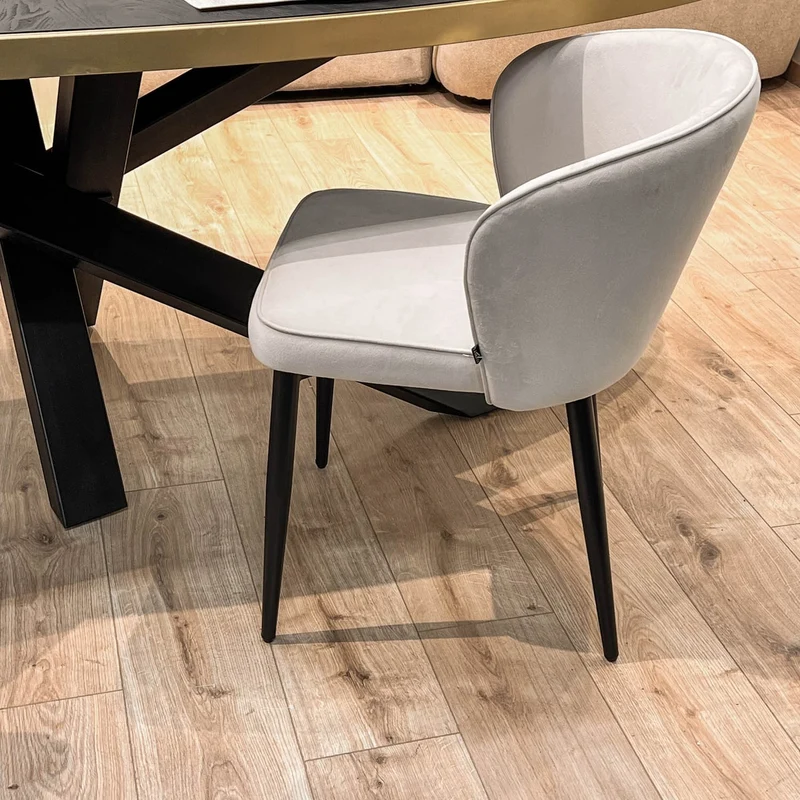 MARIA Table à manger ovale en bois/acier pieds noir contour doré