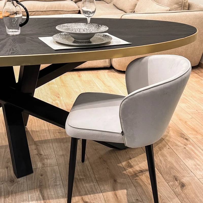 MARIA Table à manger ovale en bois/acier pieds noir contour doré
