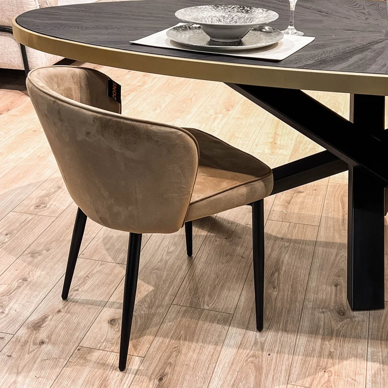 MARIA Table à manger ovale en bois/acier pieds noir contour doré