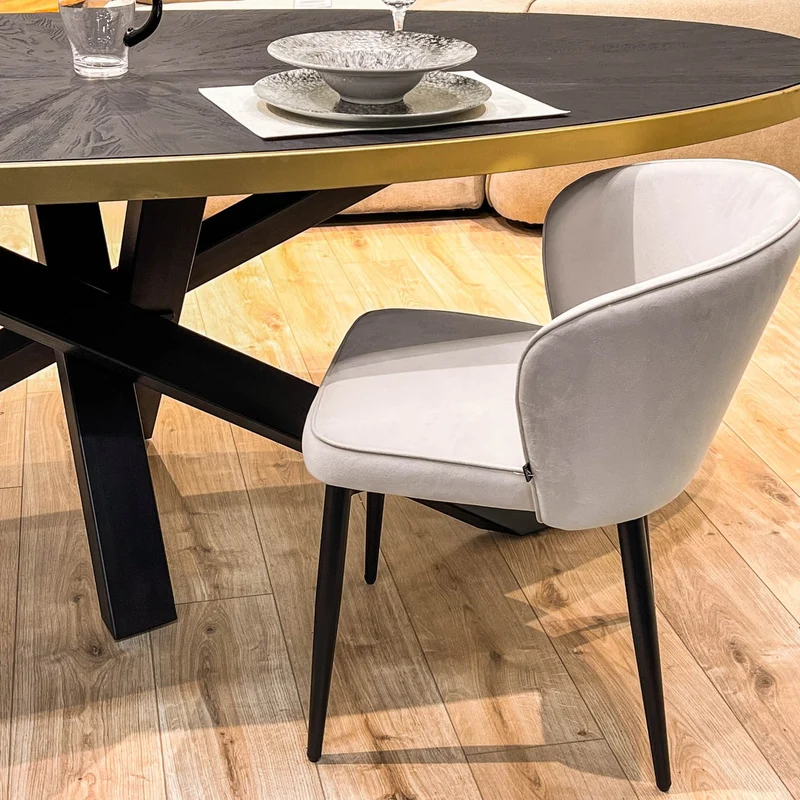MARIA Table à manger ovale en bois/acier pieds noir contour doré