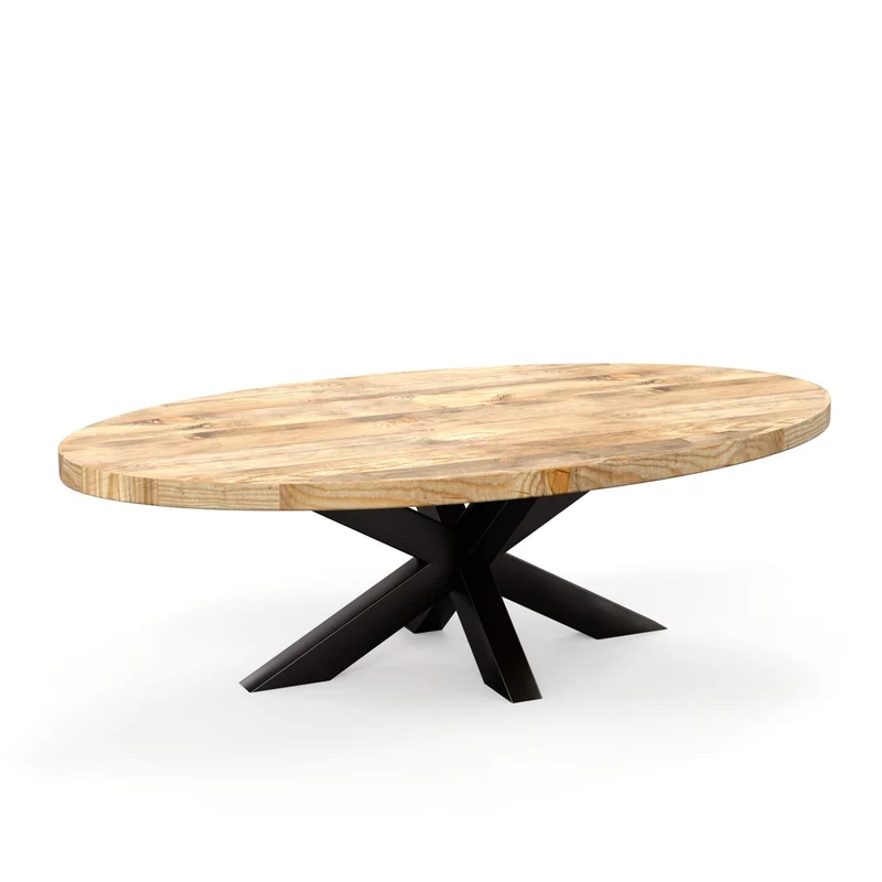 Table basse ovale en bois massif avec pied noir, 130x70xH45cm - FLAVIA