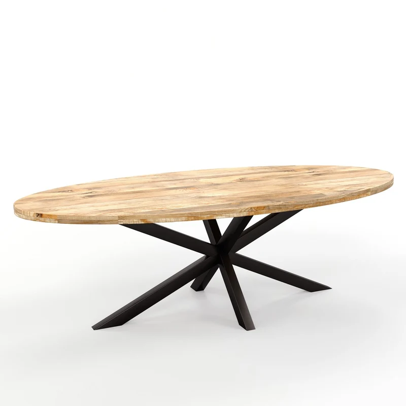 Table à manger ovale en bois massif avec pied noir - FLAVIA