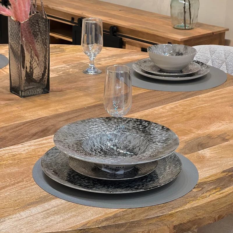 Grande Table à manger Ronde en bois massif- naturel/noir, EP4,5CM - FLAVIA