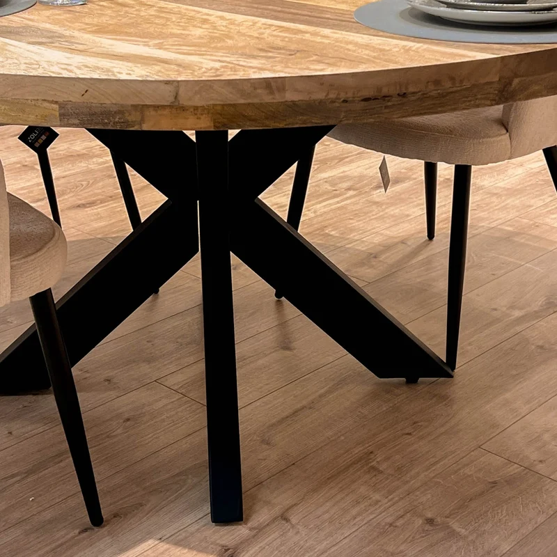 Grande Table à manger Ronde en bois massif- naturel/noir, EP4,5CM - FLAVIA