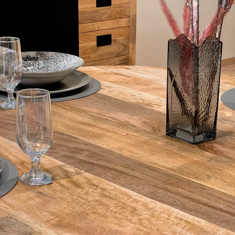 Grande Table à manger Ronde en bois massif- naturel/noir, EP4,5CM - FLAVIA