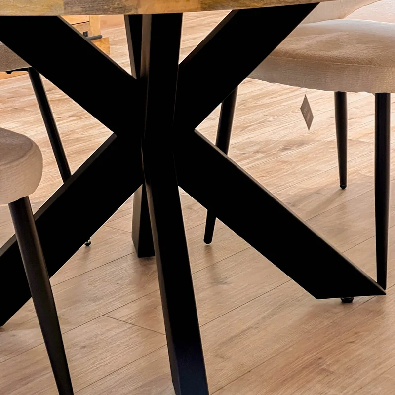 Grande Table à manger Ronde en bois massif- naturel/noir, EP4,5CM - FLAVIA