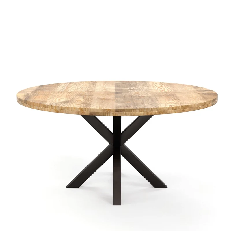 Grande Table à manger Ronde en bois massif- naturel/noir, EP4,5CM - FLAVIA