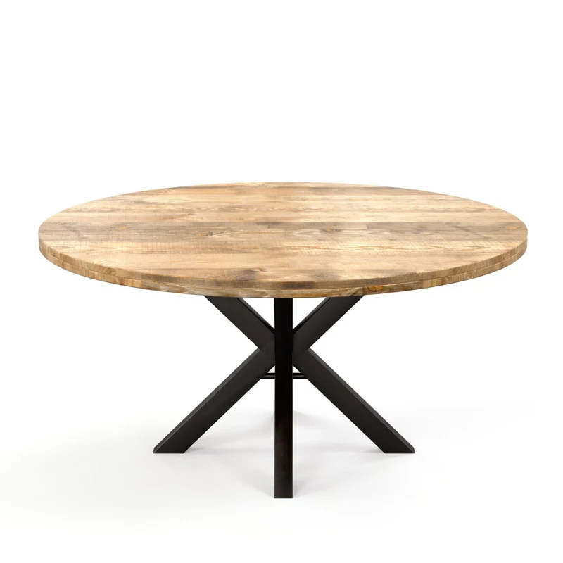 Grande Table à manger Ronde en bois massif- naturel/noir, EP4,5CM - FLAVIA