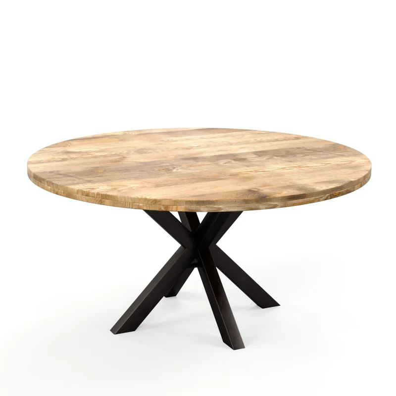 Grande Table à manger Ronde en bois massif- naturel/noir, EP4,5CM - FLAVIA