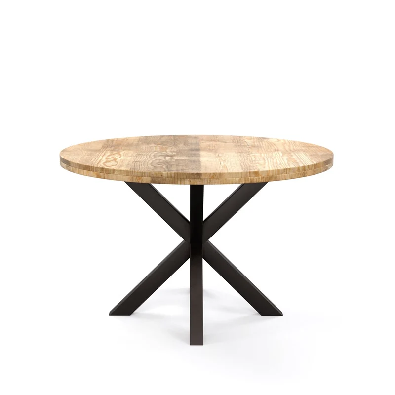 Grande Table à manger Ronde en bois massif- naturel/noir, EP4,5CM - FLAVIA