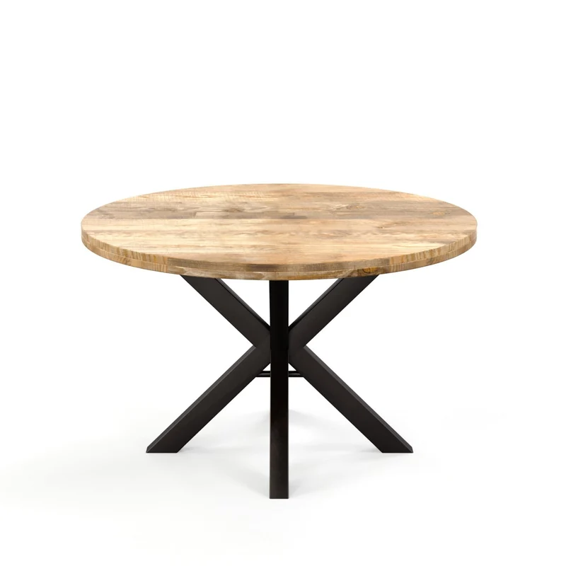 Grande Table à manger Ronde en bois massif- naturel/noir, EP4,5CM - FLAVIA