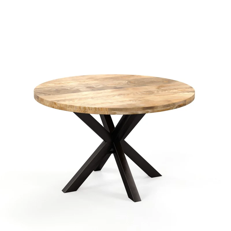 Grande Table à manger Ronde en bois massif- naturel/noir, EP4,5CM - FLAVIA