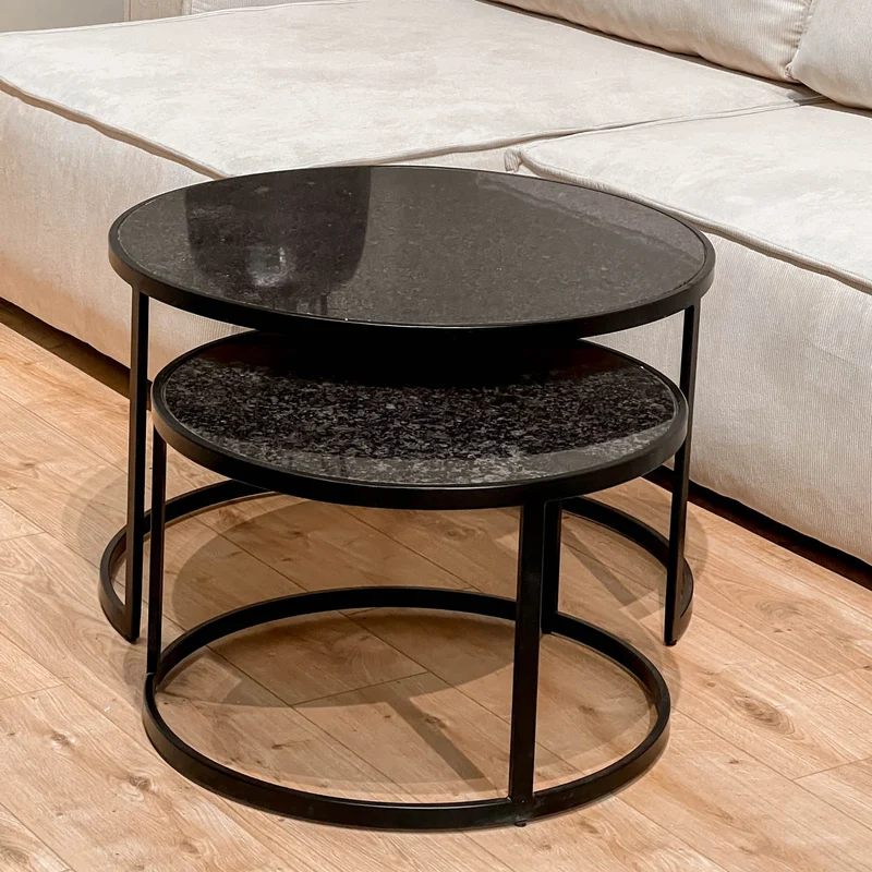 Set 2 tables basses , plateau en vrai marbre - Slawek