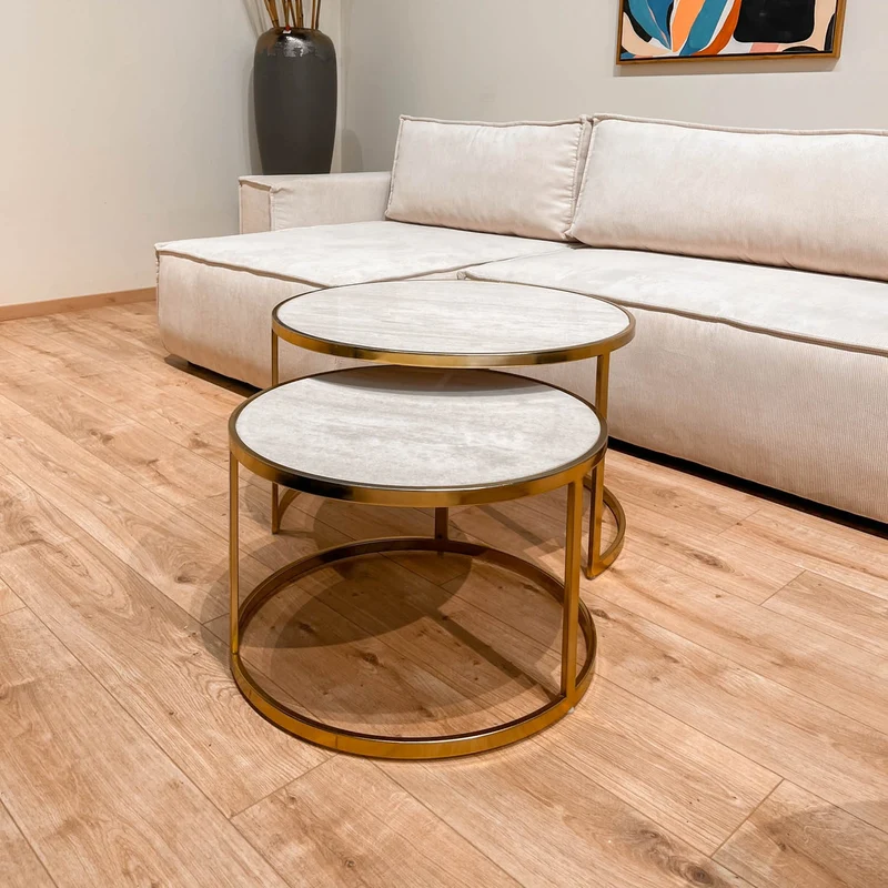 Set 2 tables basses , plateau en vrai marbre - Slawek