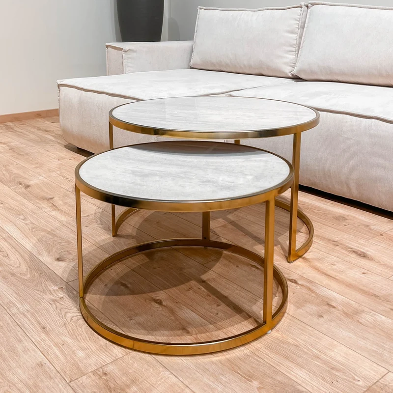 Set 2 tables basses , plateau en vrai marbre - Slawek