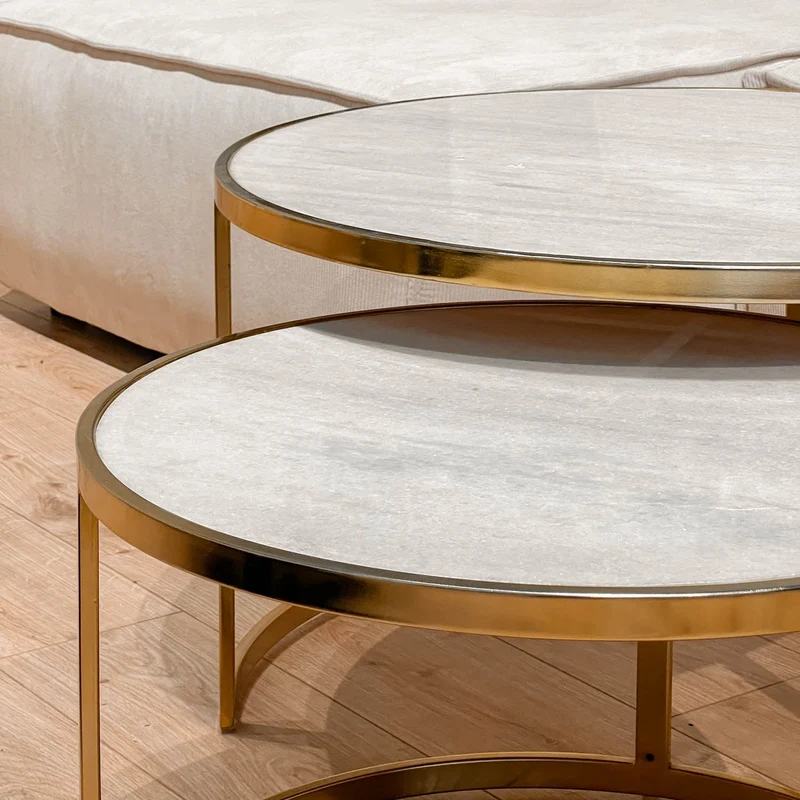 Set 2 tables basses , plateau en vrai marbre - Slawek
