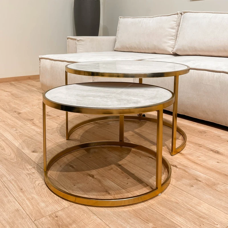 Set 2 tables basses , plateau en vrai marbre - Slawek