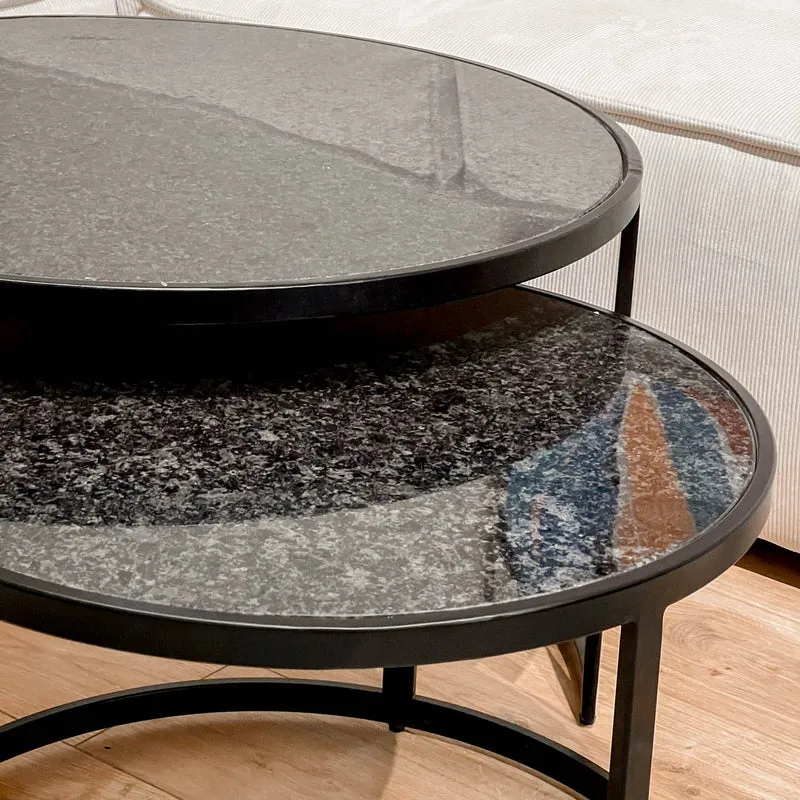 Set 2 tables basses , plateau en vrai marbre - Slawek