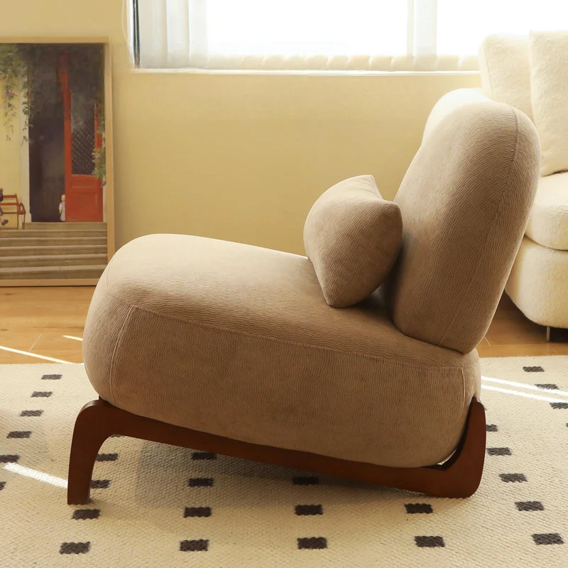 Fauteuil moderne camel revêtement en velours camel et pieds en bois massif FLEX STONE LINE