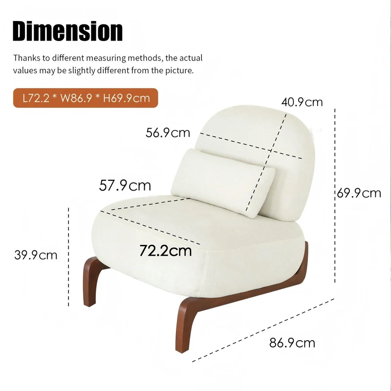 Fauteuil moderne blanc revêtement en tissu doux et pieds en bois massif FLOATING CHERRY LINE