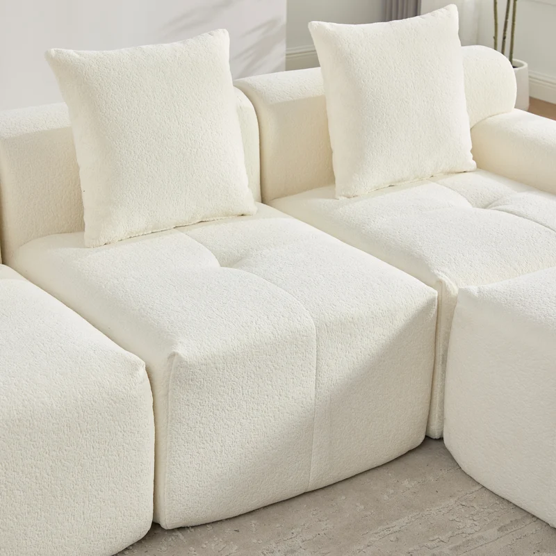 Canapé modulable 3 places en chenille beige bouclette texturée accoudoirs larges sans montage FLOATING DESK