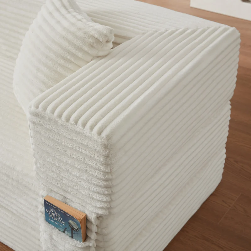 Canapé 3 places modulable sans armature, convertible en lit, velours blanc, style tatami 200x76x60cm NEXUSVORN