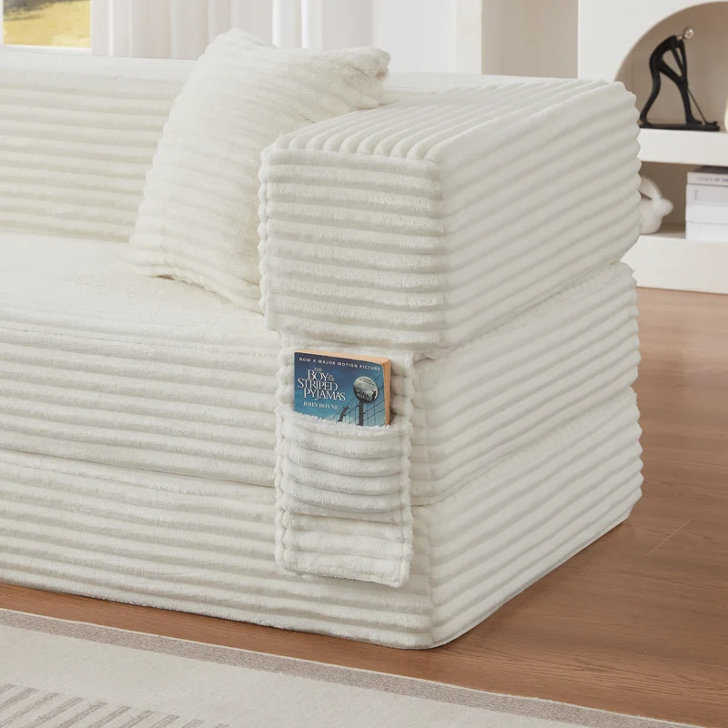 Canapé 3 places modulable sans armature, convertible en lit, velours blanc, style tatami 200x76x60cm NEXUSVORN
