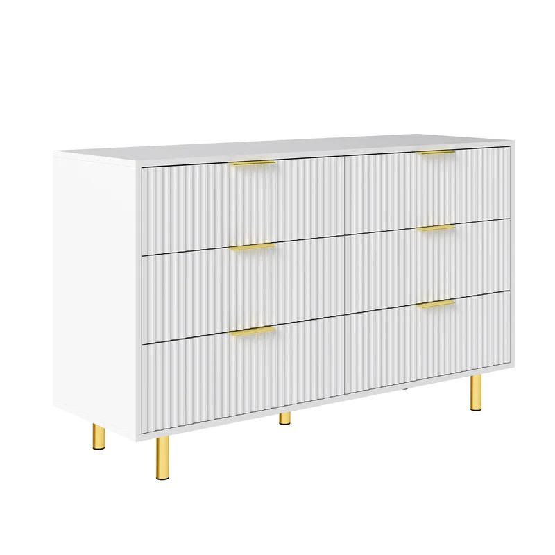 Buffet commode 6 tiroirs blanche accents dorés 120x40x72cm HALOICITY