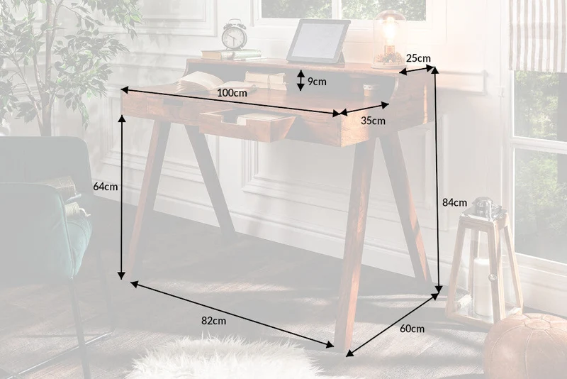 Secrétaire massif MONSOON 100cm bureau en acacia finition frappante