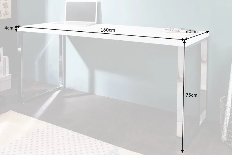 Bureau moderne WHITE DESK Table de bureau blanc brillant 160 cm