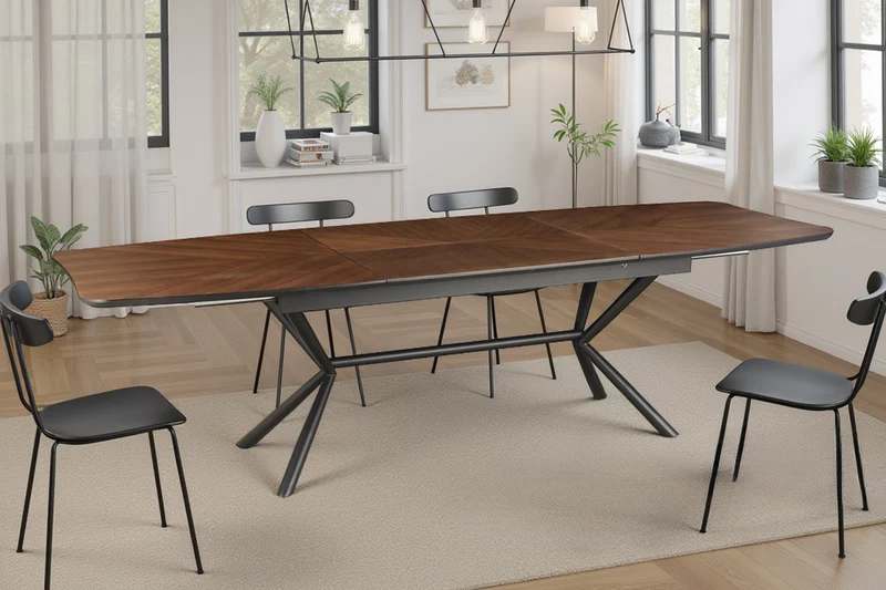 Table à manger extensible GRANDEZZA 180-270cm noyer naturel métal noir