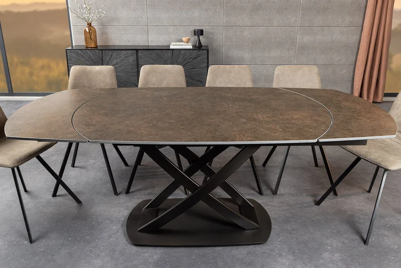 Table à manger extensible INCEPTION 130-190cm rouille ovale céramique structure bronze