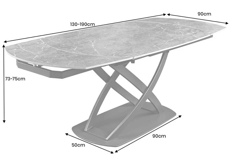Table à manger extensible INCEPTION 130-190cm ovale travertin céramique champagne grège