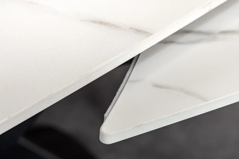 Table à manger extensible INCEPTION 130-190cm marbre blanc céramique structure métal noir