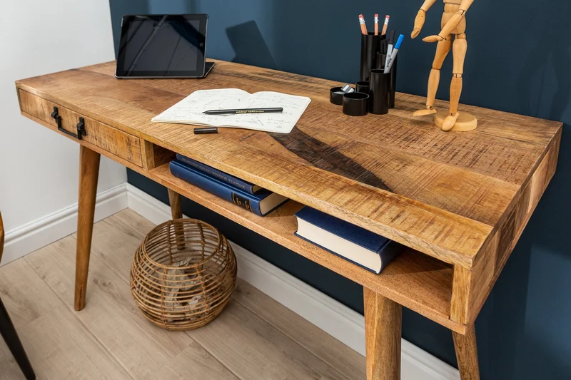 Bureau massif RETRO 120cm table de bureau en manguier avec tiroir