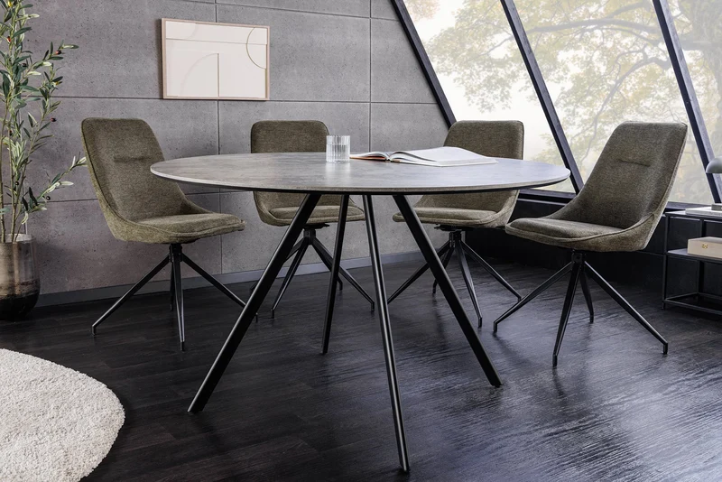 Table à manger ronde ATELIER 100cm béton gris design métal noir