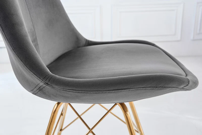 Lot de 2x chaises design SCANDINAVIA MEISTERSTÜCK velours gris foncé pieds dorés
