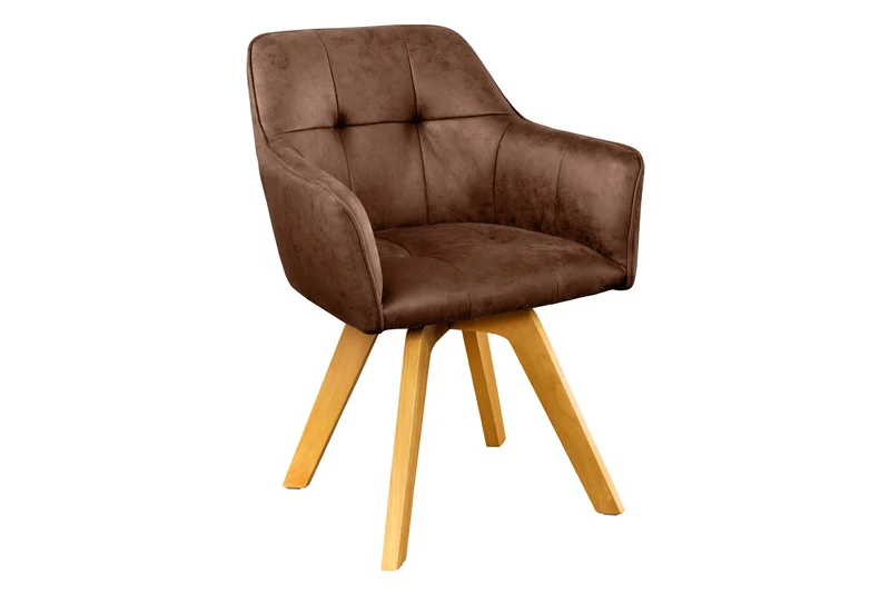 Lot de 2x chaises design LOFT pivotante en microfibre marron antique en hêtre massif avec accoudoirs